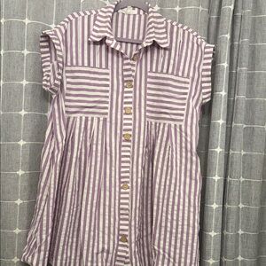 Sewn + Seen Striped Button-Front Tunic Dress in Lilac and White